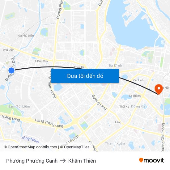 Phường Phương Canh to Khâm Thiên map