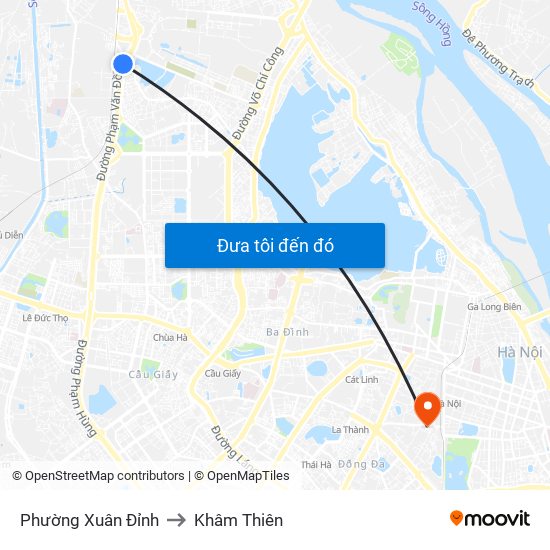 Phường Xuân Đỉnh to Khâm Thiên map