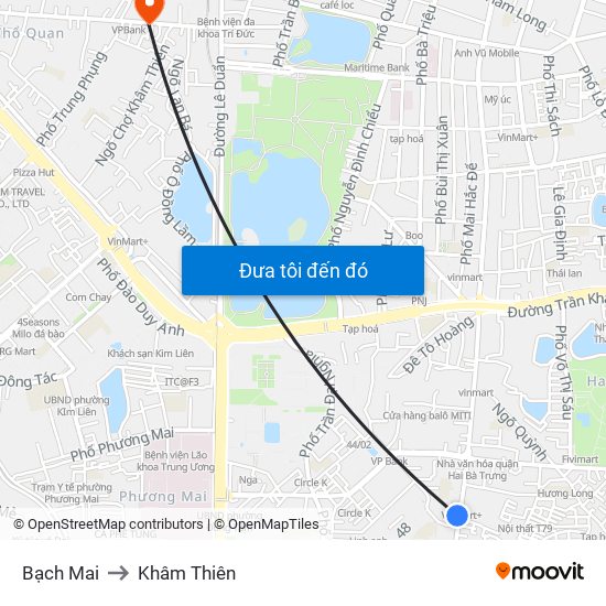 Bạch Mai to Khâm Thiên map