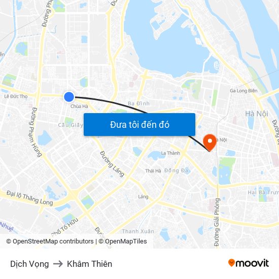 Dịch Vọng to Khâm Thiên map