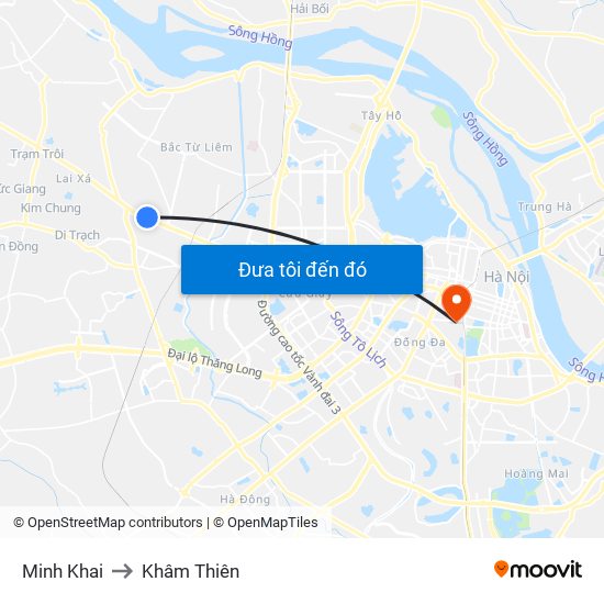 Minh Khai to Khâm Thiên map
