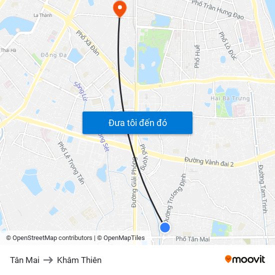 Tân Mai to Khâm Thiên map