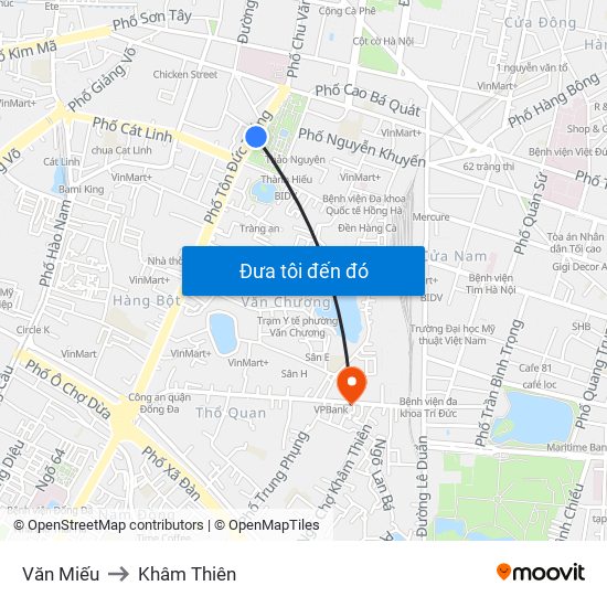 Văn Miếu to Khâm Thiên map