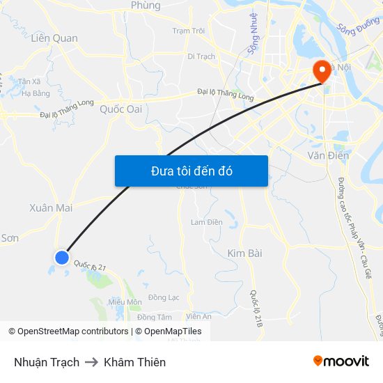 Nhuận Trạch to Khâm Thiên map