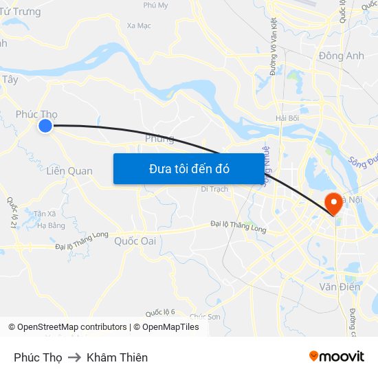 Phúc Thọ to Khâm Thiên map