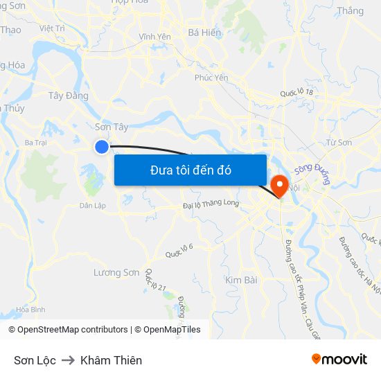 Sơn Lộc to Khâm Thiên map