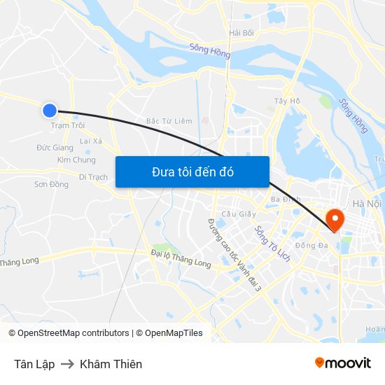 Tân Lập to Khâm Thiên map