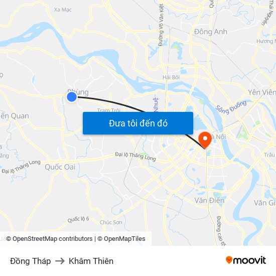 Đồng Tháp to Khâm Thiên map