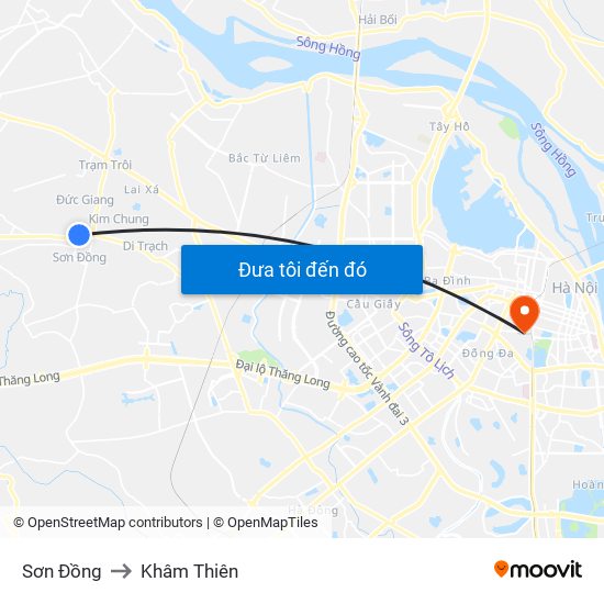 Sơn Đồng to Khâm Thiên map