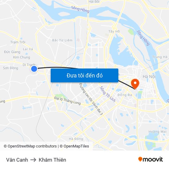 Vân Canh to Khâm Thiên map