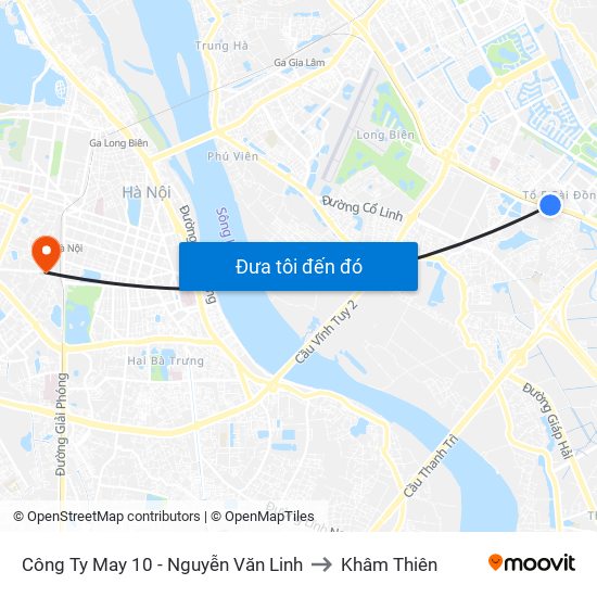 Công Ty May 10 - Nguyễn Văn Linh to Khâm Thiên map