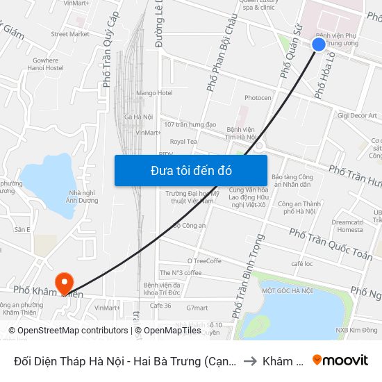 Đối Diện Tháp Hà Nội - Hai Bà Trưng (Cạnh 56 Hai Bà Trưng) to Khâm Thiên map