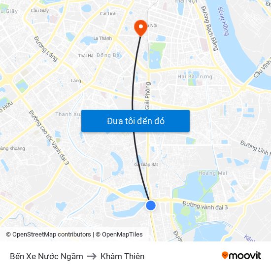 Bến Xe Nước Ngầm to Khâm Thiên map