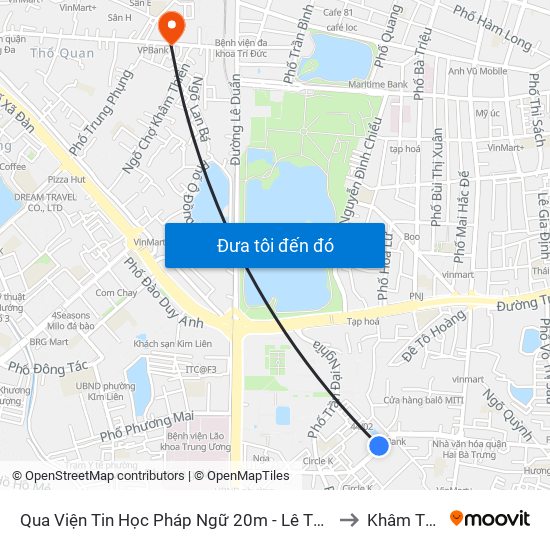 Qua Viện Tin Học Pháp Ngữ 20m - Lê Thanh Nghị to Khâm Thiên map