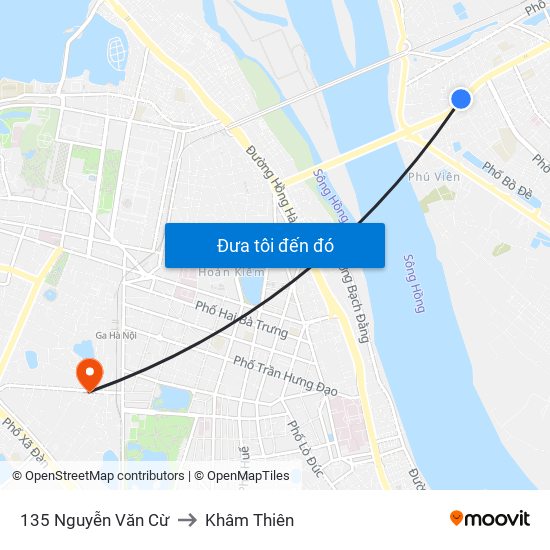 135 Nguyễn Văn Cừ to Khâm Thiên map