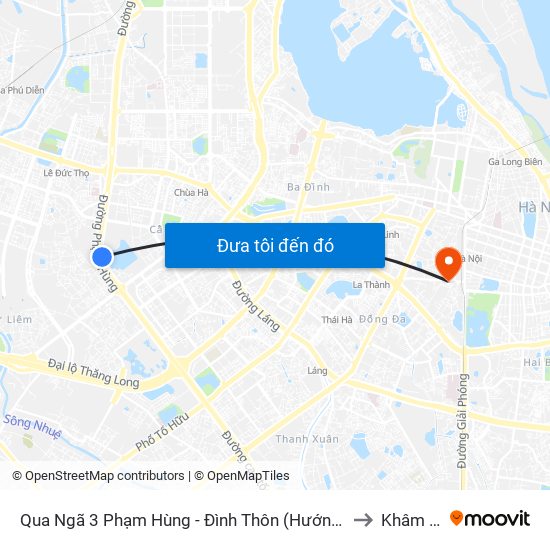 Qua Ngã 3 Phạm Hùng - Đình Thôn (Hướng Đi Phạm Văn Đồng) to Khâm Thiên map