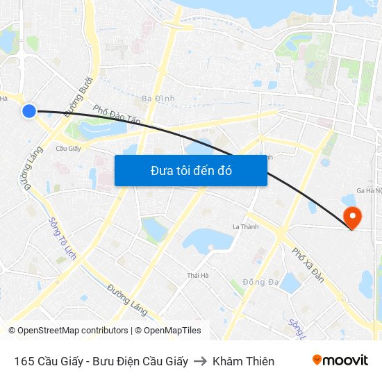 165 Cầu Giấy - Bưu Điện Cầu Giấy to Khâm Thiên map