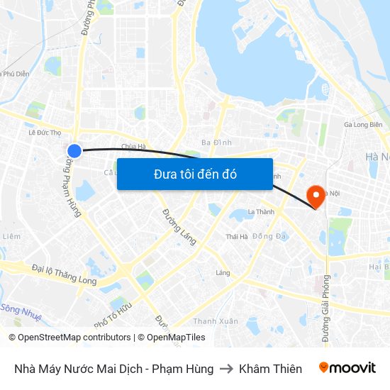 Nhà Máy Nước Mai Dịch - Phạm Hùng to Khâm Thiên map
