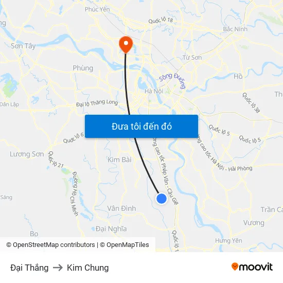 Đại Thắng to Kim Chung map