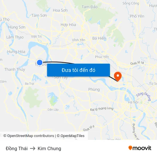 Đồng Thái to Kim Chung map