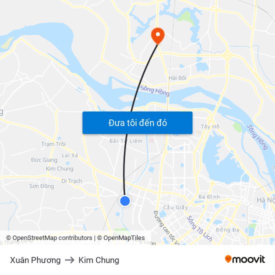 Xuân Phương to Kim Chung map