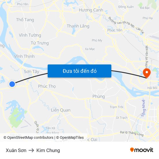 Xuân Sơn to Kim Chung map