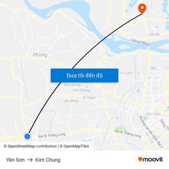 Yên Sơn to Kim Chung map