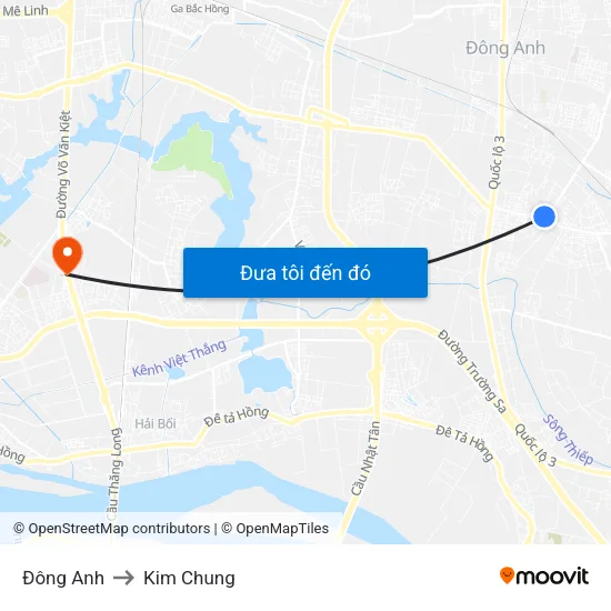 Đông Anh to Kim Chung map