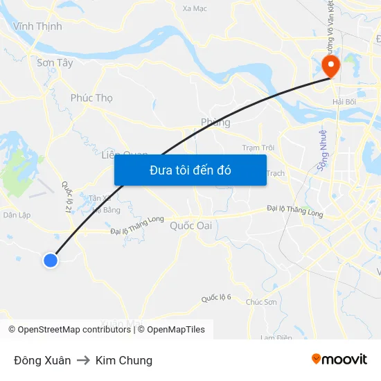 Đông Xuân to Kim Chung map