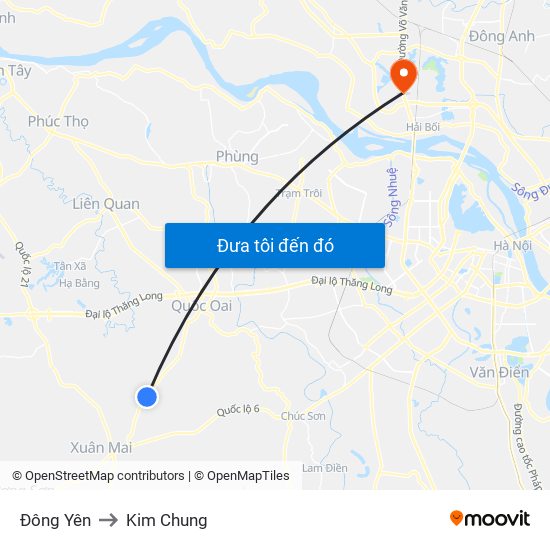 Đông Yên to Kim Chung map