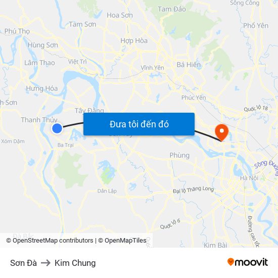 Sơn Đà to Kim Chung map