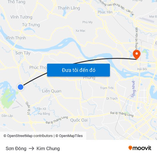 Sơn Đông to Kim Chung map
