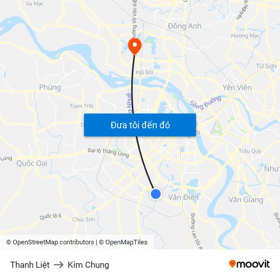 Thanh Liệt to Kim Chung map