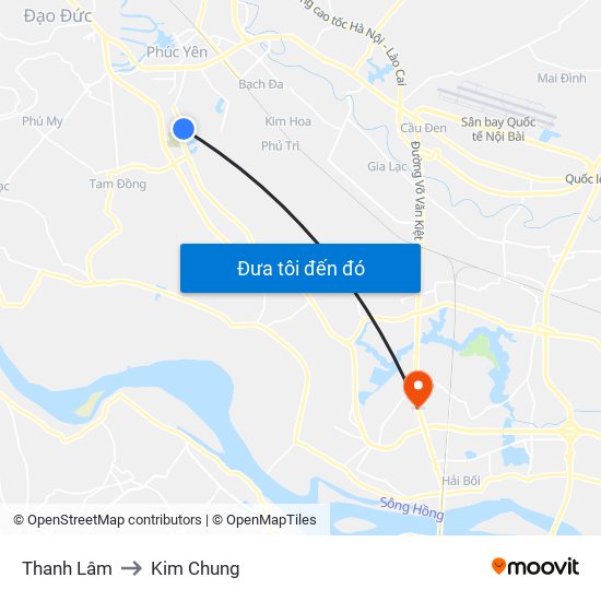 Thanh Lâm to Kim Chung map