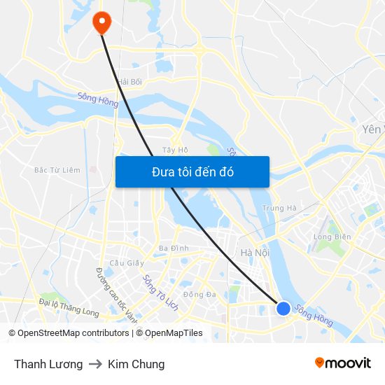 Thanh Lương to Kim Chung map