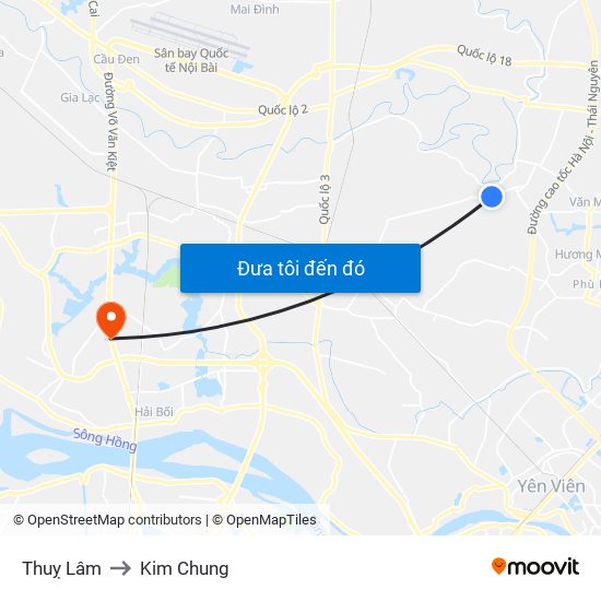 Thuỵ Lâm to Kim Chung map