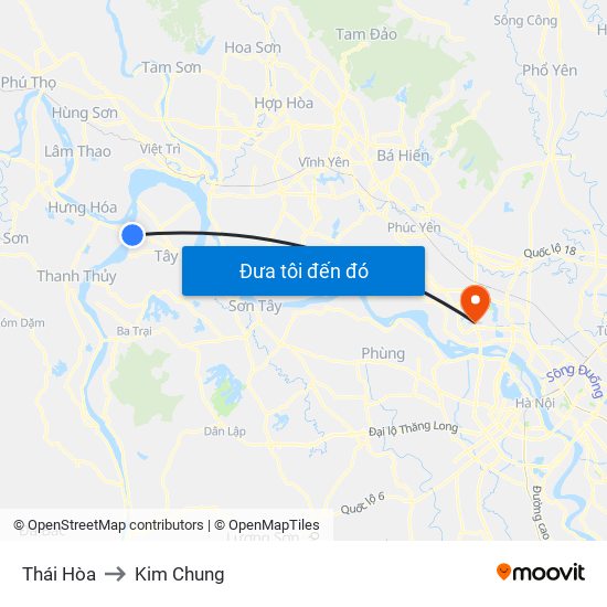 Thái Hòa to Kim Chung map