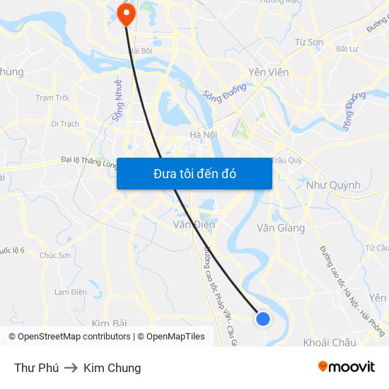 Thư Phú to Kim Chung map