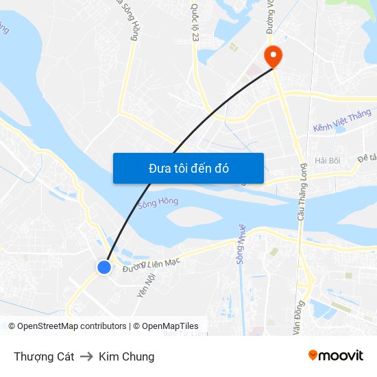 Thượng Cát to Kim Chung map