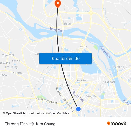 Thượng Đình to Kim Chung map