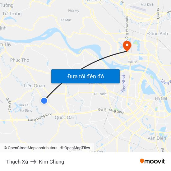 Thạch Xá to Kim Chung map