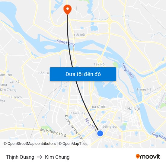 Thịnh Quang to Kim Chung map
