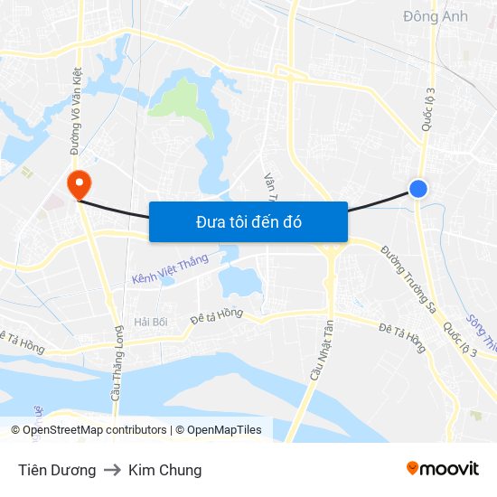 Tiên Dương to Kim Chung map