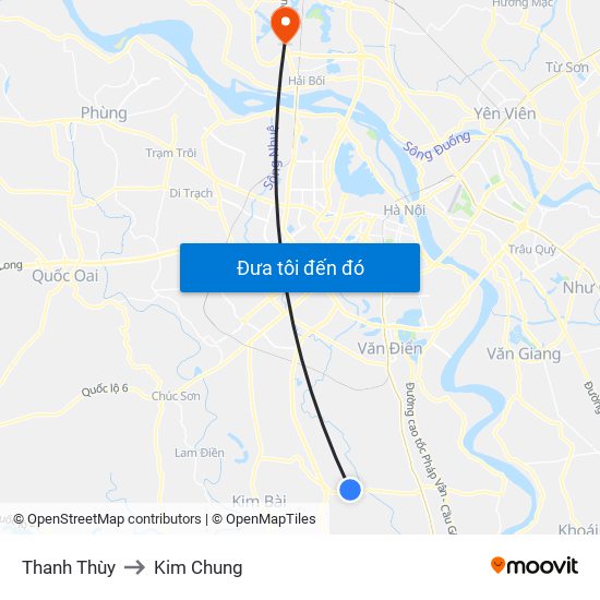 Thanh Thùy to Kim Chung map