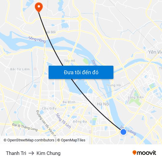 Thanh Trì to Kim Chung map