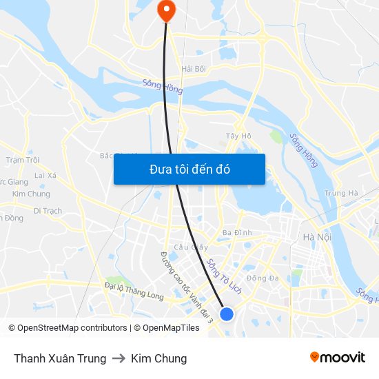 Thanh Xuân Trung to Kim Chung map