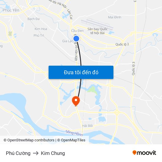 Phú Cường to Kim Chung map