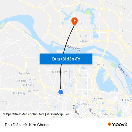 Phú Diễn to Kim Chung map