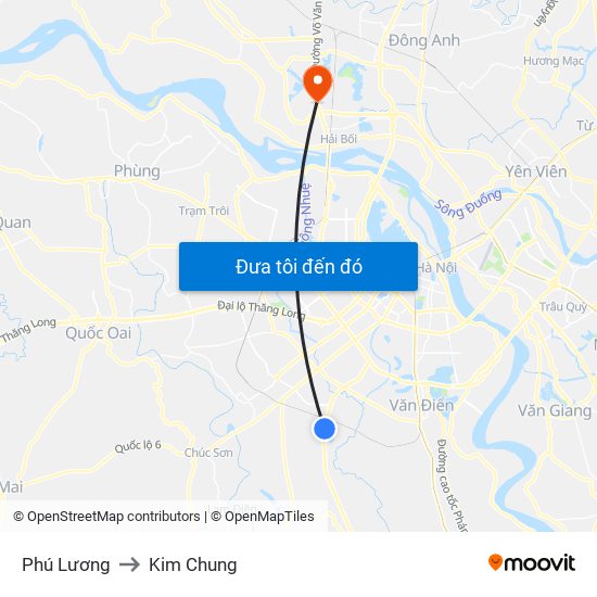 Phú Lương to Kim Chung map