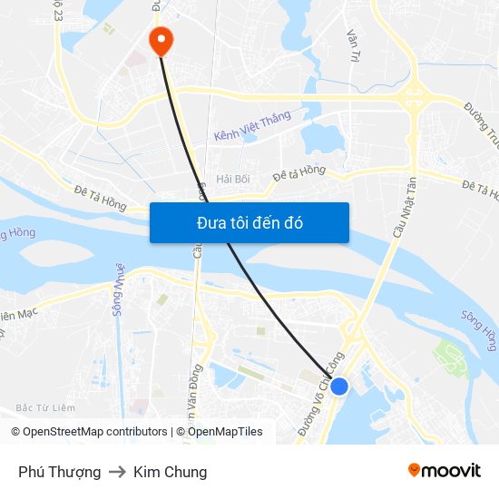 Phú Thượng to Kim Chung map